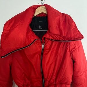 Forever 21 Cropped Puffer Coat Red